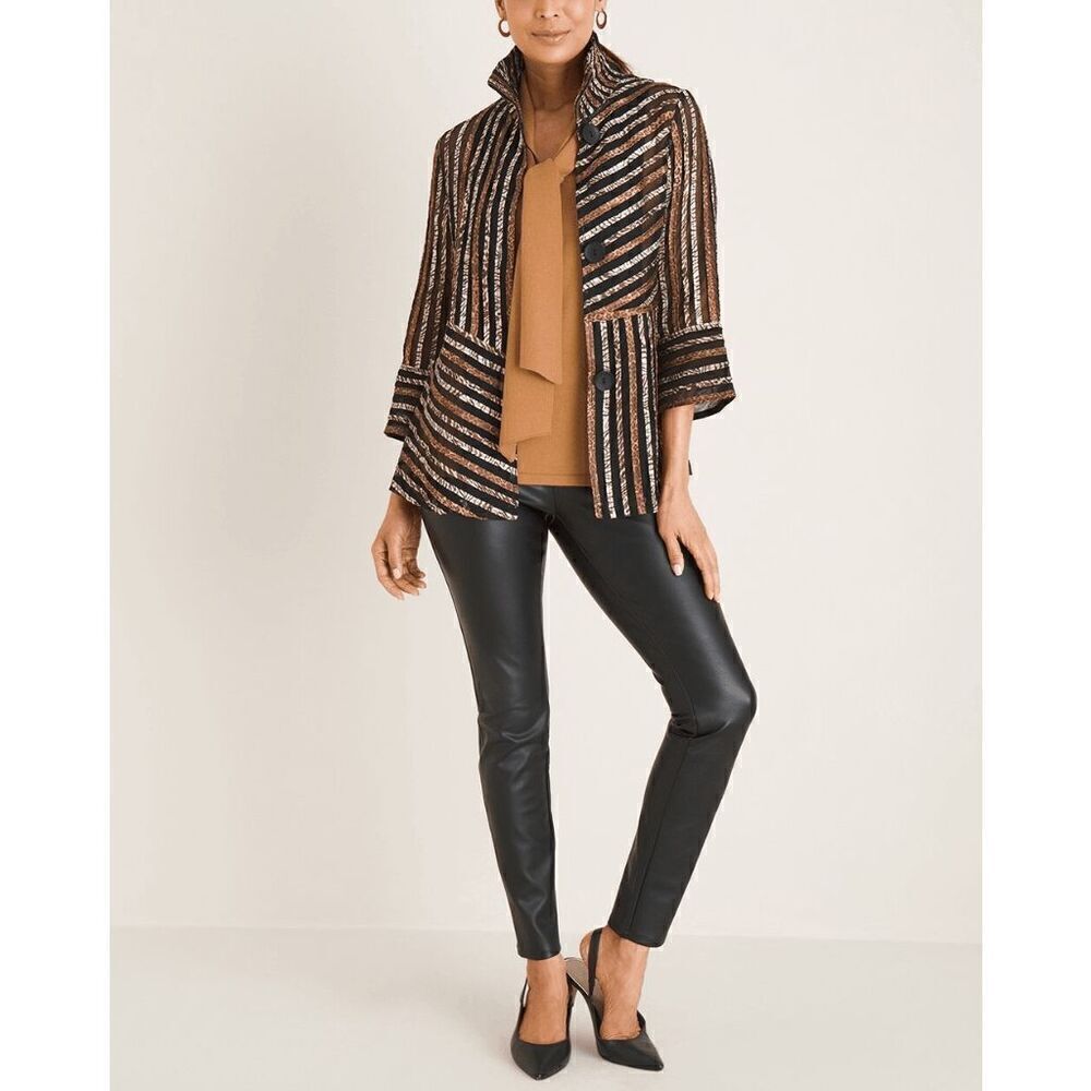 NWT Chicos Travelers Spliced Animal-Stripe Jacket Sz L